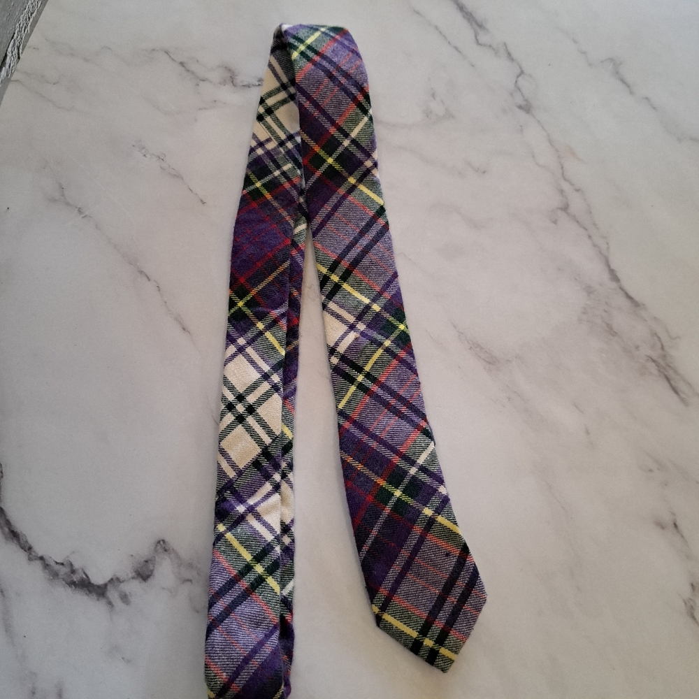Skinny Tie Madness Purple and Green Plaid Tie Like New